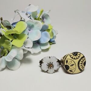 Lot Of 2 Rings 925 Silver Citrine MOP & 925 Enamel and Marcasite Sz 8-3/4